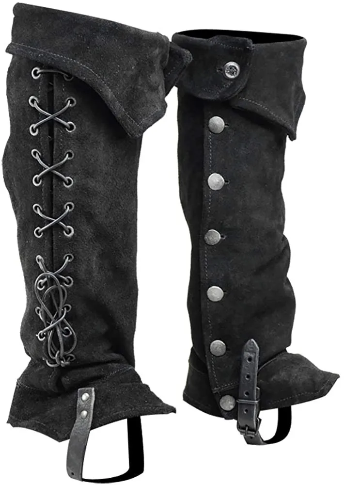 Armadura de pierna gótica Medieval Punk para hombres y mujeres, funda de botas de vendaje de caballero guerrero vikingo, Cosplay Retro, negro, marrón, cubierta de zapatos