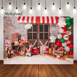 Mehofond Photography Background Delicious Pizza Shop Food Chef Balloon Retro Brick Wall Child Family Party Backdrop Photo Studio