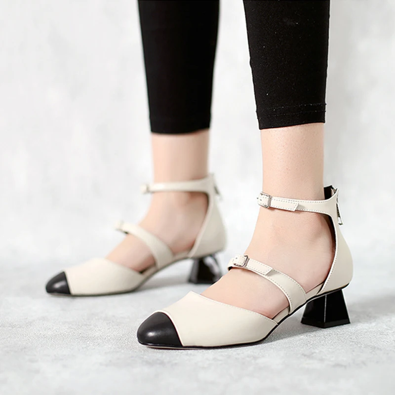 

Туфли-лодочки женские на среднем каблуке 4 см, выразительные элегантные брендовые офисные, с круглым носком и ремешком с пряжкой, HL352 MUYISEXI, разные цвета, на лето