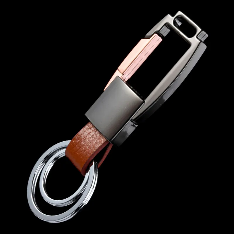 QOONG Custom Lettering High-Grade Alloy Genuine Leather Men Keychain Bag Pendant Key Chain Ring Metal Car Keyring Jewelry Gifts