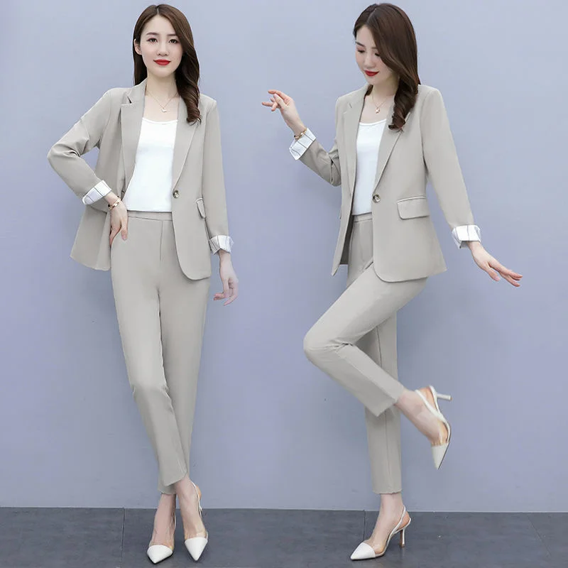 PEONFLY2023 Women Single Botton Work Blazer Suits Slim Loose Casual Pants Blazers Jackets With Trouser Two Pieces Set