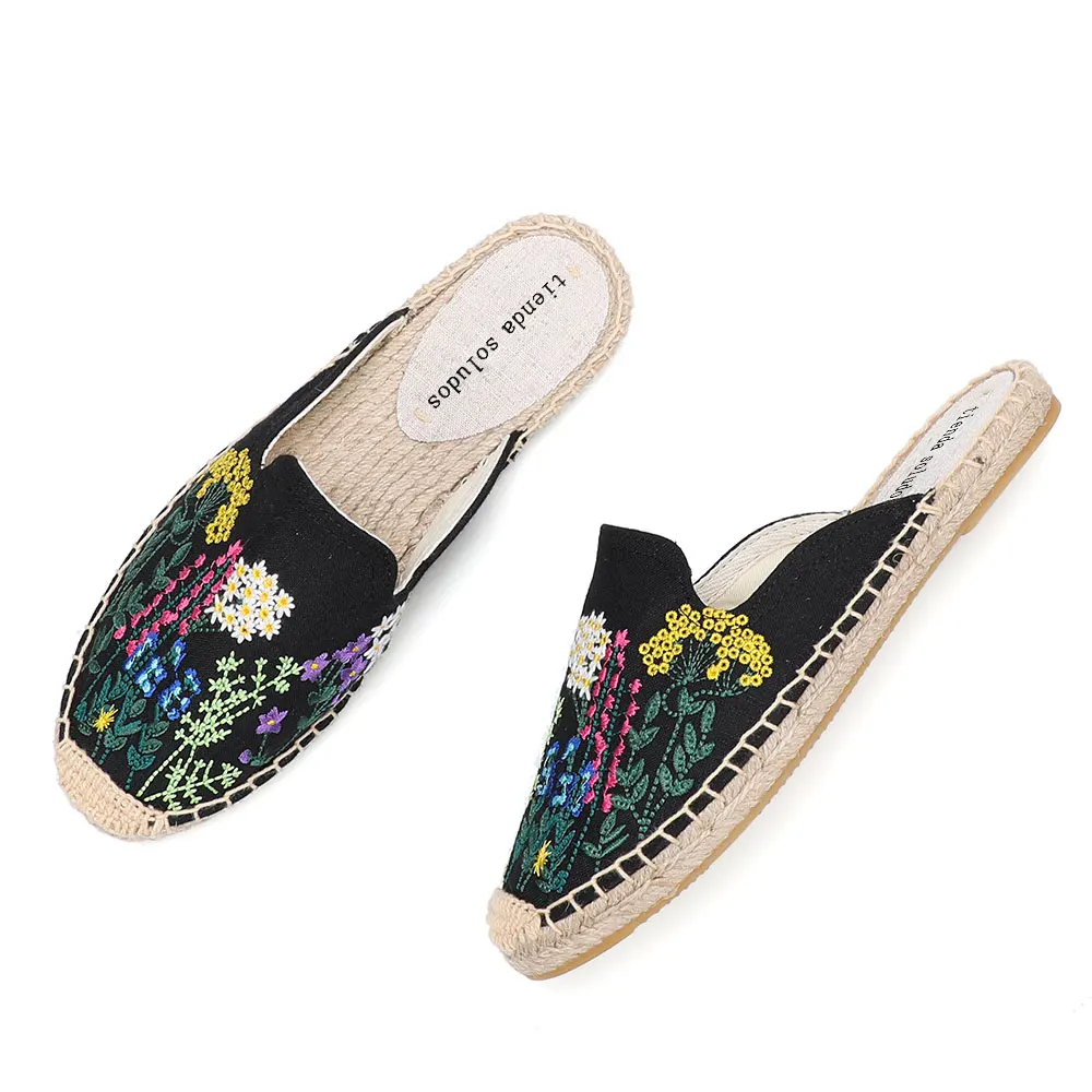 2021 Sale Top Cotton Fabric Rubber Floral Summer Indoor Terlik Mules Pantufa Womens Espadrilles Flat Shoes Slippers For