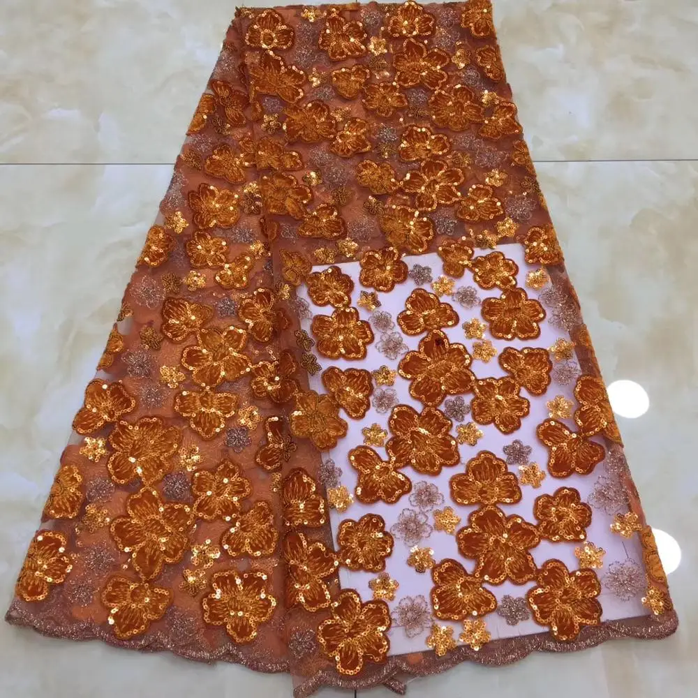 

Nigeria Latest Design Velvet Lace Fabric 5 Yards/pcs High Quality African Lace With Color Sequins For Party Dress ML8335