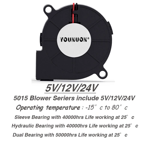 Imagen 2 del producto 5015 5cm DC 5V 12V 24V 2Pin doble bola/rodamiento hidráulico ventilador de turbina de refrigeración sin escobillas 50mm x 15mm ventilador enfriador