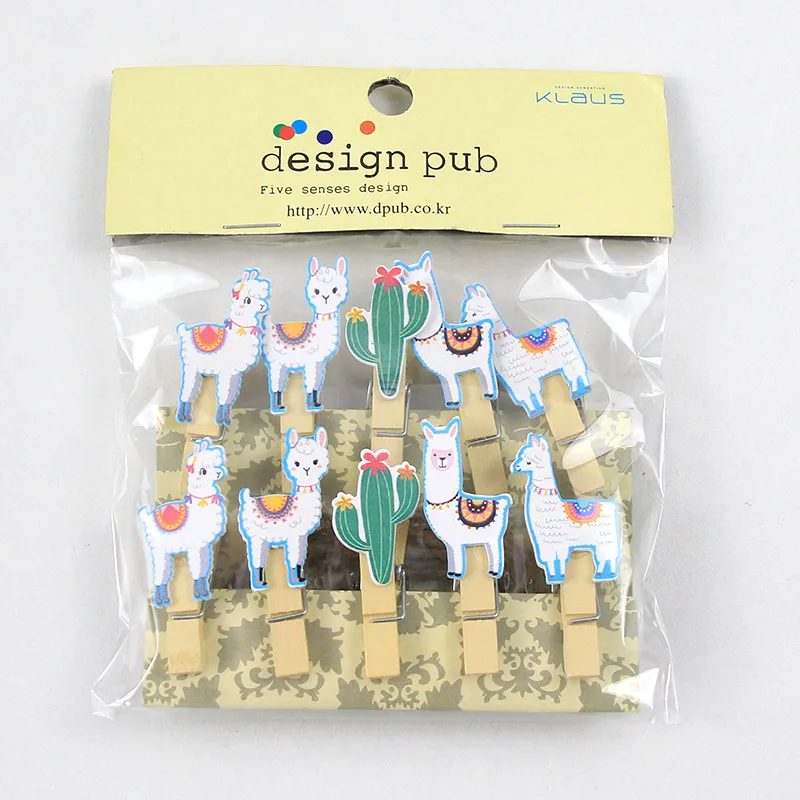 10pcs mini Alpaca wooden clips for home decoration accessories funny Lama photo clip house bedroom decor