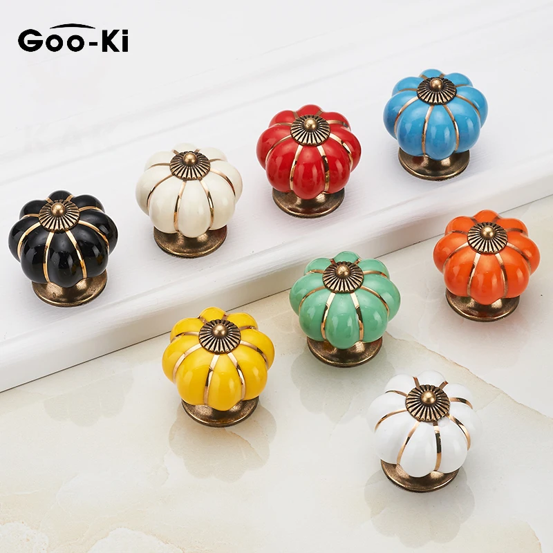 

10 Pcs Pumpkin Ceramic Handles 40mm Drawer Knobs Cupboard Door Handles Single Hole Cabinet Handles with screws Furniture Handles