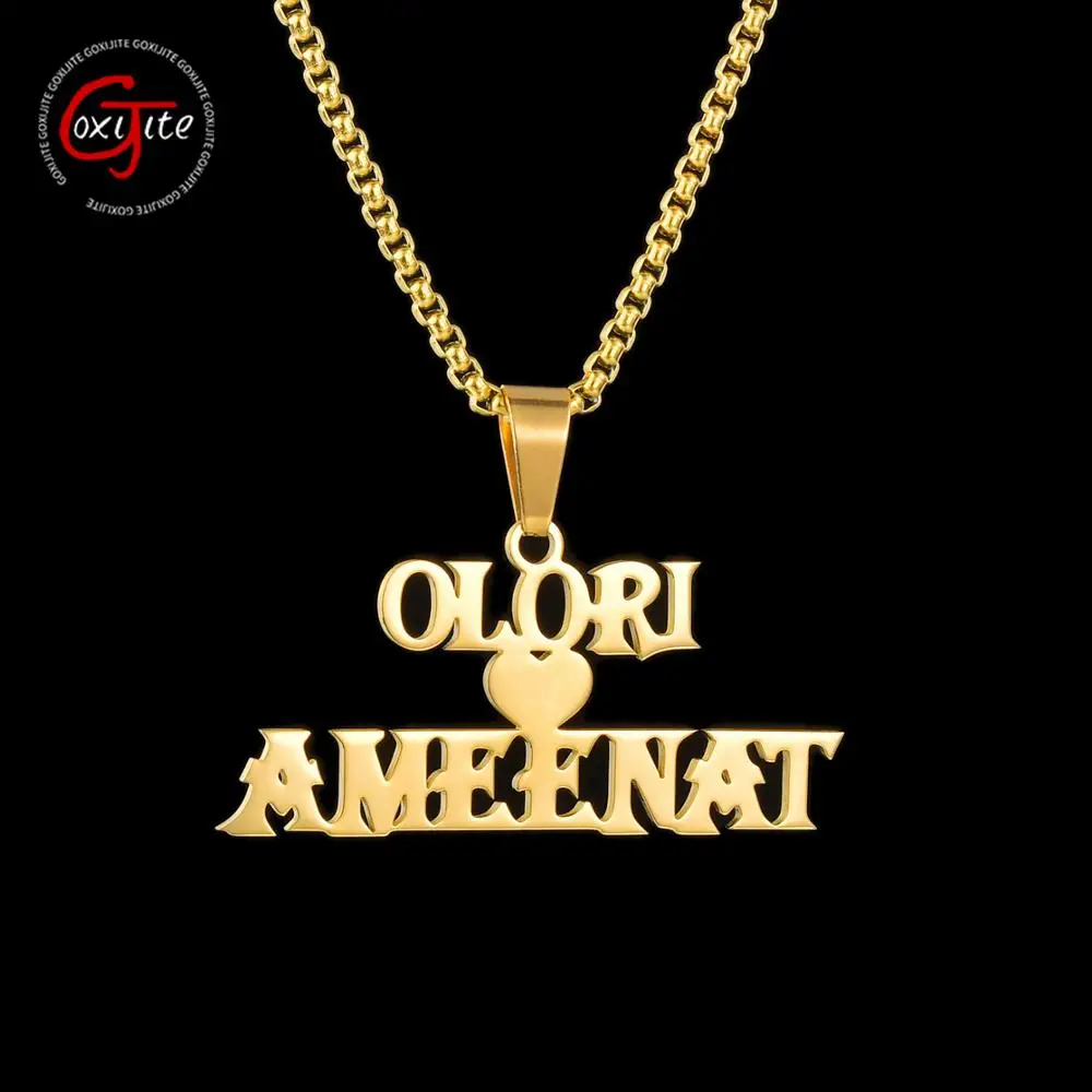 

Goxijite Stainless Steel Personalized Double Name Heart Necklace For Women Custom Big Letter Nameplate Pendant Necklaces Gift