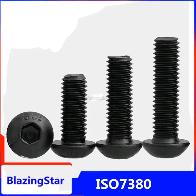 10/50pcs M1.6 M2 M2.5 M3 M4 M5 M6 M8 Black grade 10.9 steel ISO7380 Hexagon Hex Socket Head Button Mushroom Allen Bolt Screw