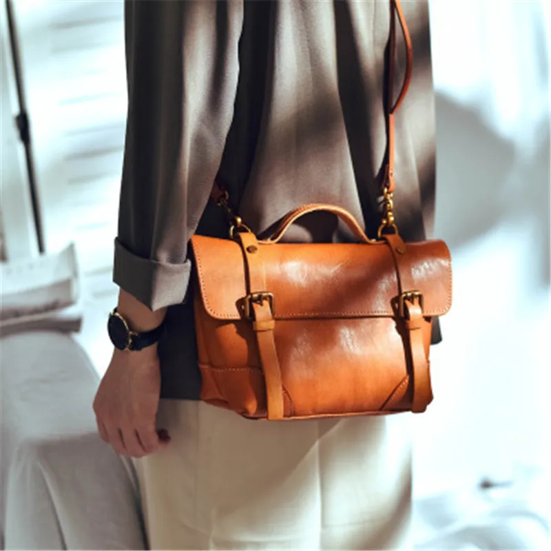 Casual handmade luxury retro art handmade leather handbags college wind vegetable tanne dnatural genuine leather all-match bag