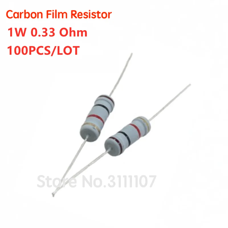 

100PCS 1W 0.33 Ohm 5% resistor 1W 0.33R 0R33 ohm Carbon Film Resistor +/- 5% 1W Color Ring Resistance