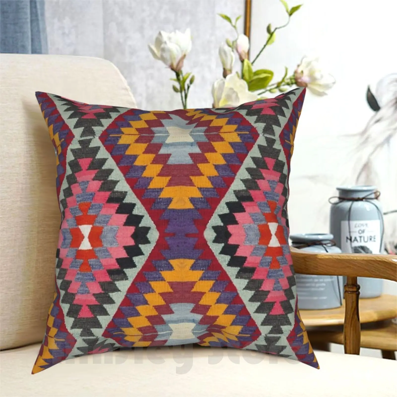 Turkish Kilim Pillow Case Printed Home Soft DIY Pillow cover Kilim Rug Turkish Bohemian Navajo Navajo Pattern Navajo Boho