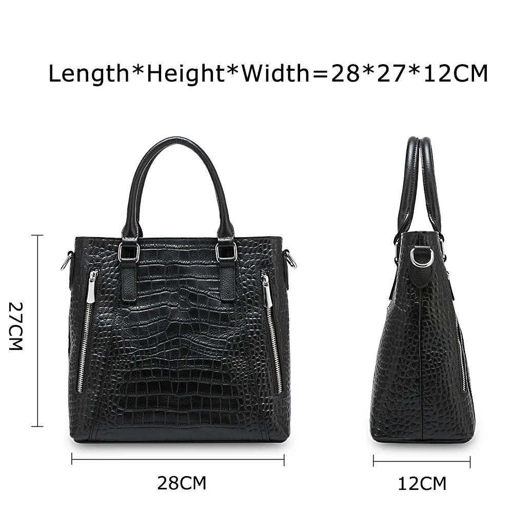 Zency Casual Tote Handbag 100% Genuine Leather High Quality Lady Shoulder Bag Fashion Women Crossbody Bags Black Grey