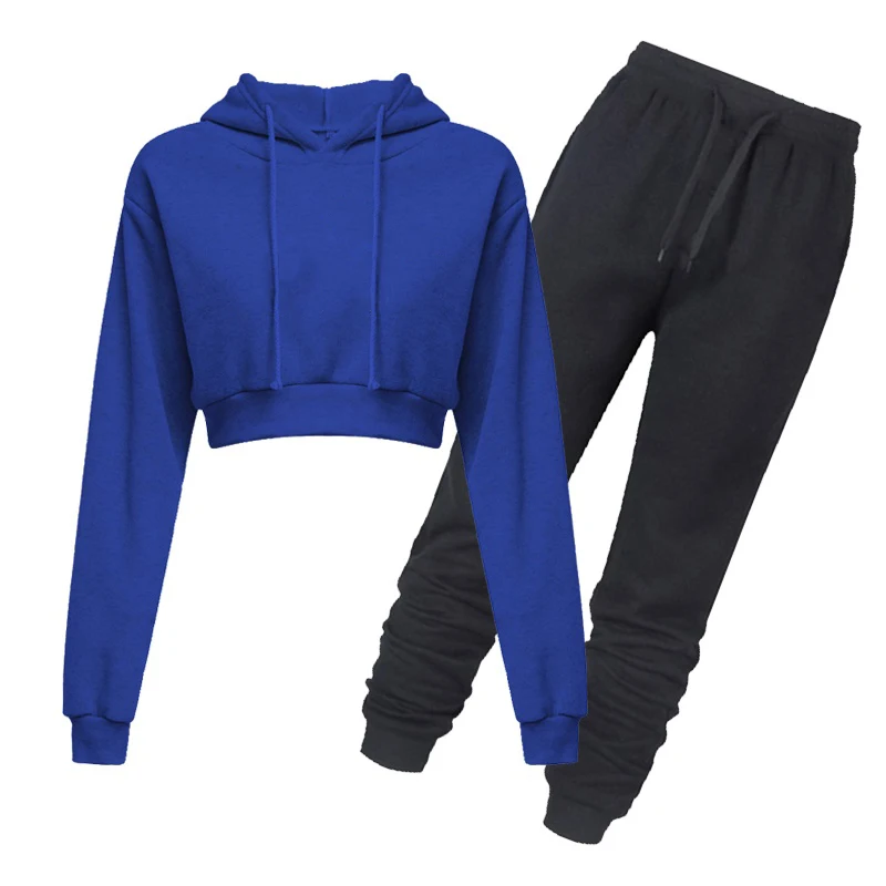 Women Hoodies Tracksuits 2 Pieces Set Sweatshirts Sweatpants Suit Midriff-baring Casual Sportwear Oversized Female Clothing