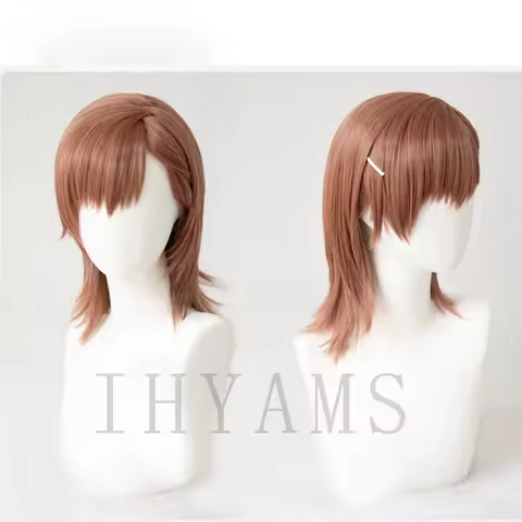 Anime Toaru Kagaku No Railgun Misaka Mikoto Cosplay Wig Straight Heat Resistant Synthetic Hair Wig Brown + Free Wig Cap