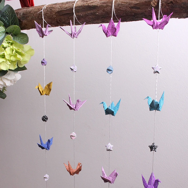 Premade Origami Crane Paper Garland with Folded Paper Lucky Star Garland for Wedding Decoration Birthday/Baby Shower Home Party