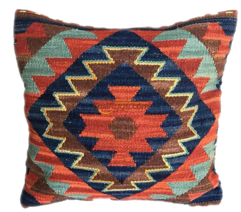 Southern Star Kilim Manual Weave Pure Wool Pillow Cushion Red Blue Classic Geometry Pattern Continuous System