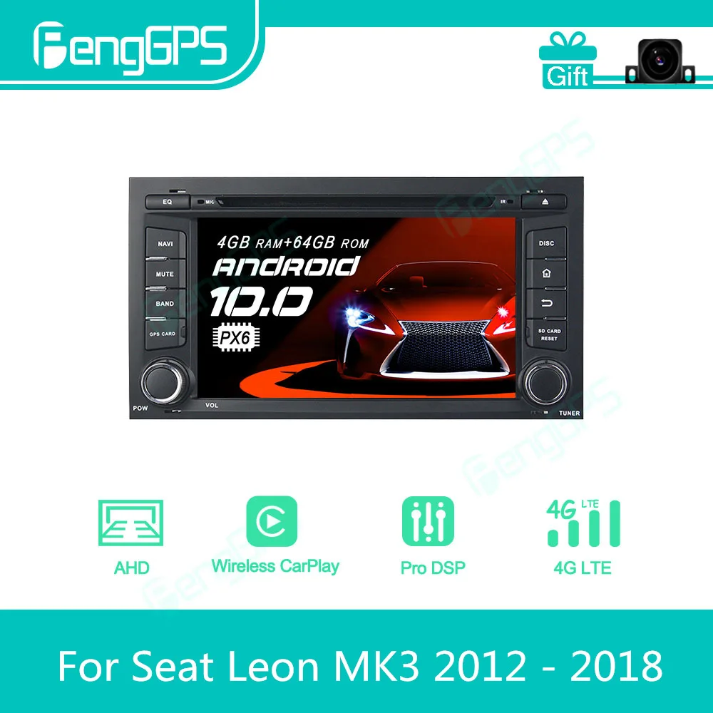 For Seat Leon MK3 2012 - 2018 Android Car Radio Stereo Multimedia DVD Player 2 Din Autoradio GPS Navigation PX6 Unit Screen