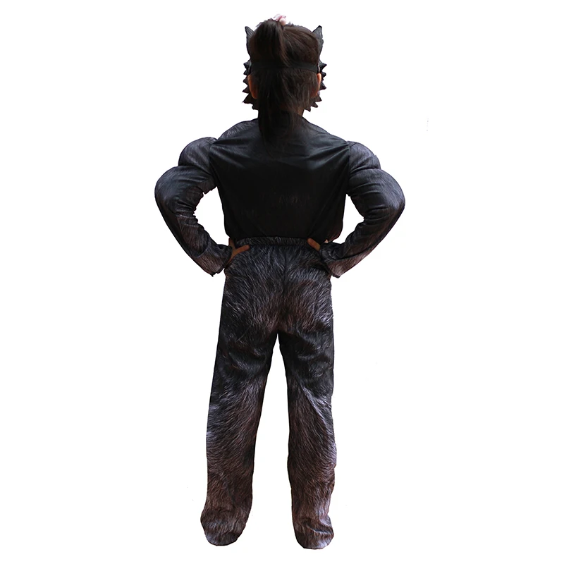 Costumes de loup-garou musculaire pour enfants, olympiques de cosplay d'Halloween, accessoires de performance scolaire, vêtements noirs, cadeaux pour enfants