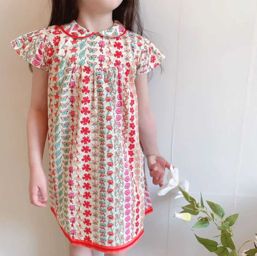 summer fashion dress baby girls vintage Sweet rural style floral fresh flower dress kids dress for girls