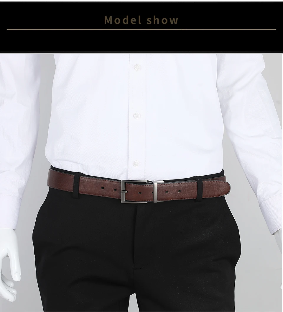 Wendegürtel aus echtem Leder für Herren, neuer Business-Kleidungsstil, braun und schwarz, wiederverwendbare Schnalle HQ110 – Detail 4