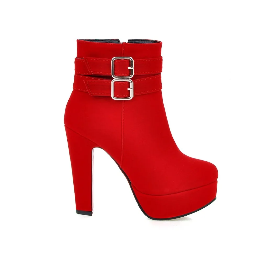 Lasyarrow Wholesale Ankle Boots Thick High Heels Women Boots Sexy Buckle Round Toe Platform Ladies Shoes Large Sizes 34-50