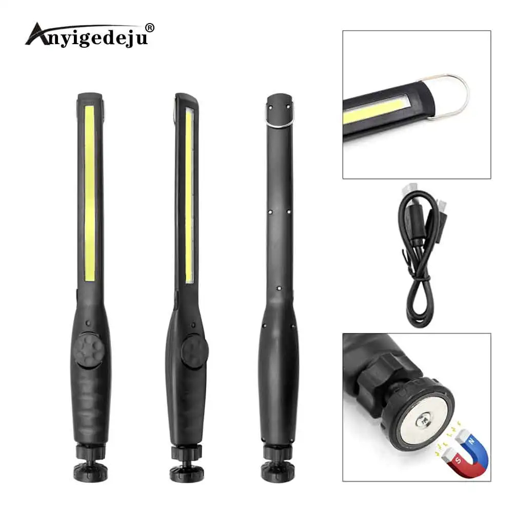 COB LED Flashlight Magnetic Work Light USB Rechargeable Torch Hook Portable Lantern Inspection Light Camping Car Repair Lamp