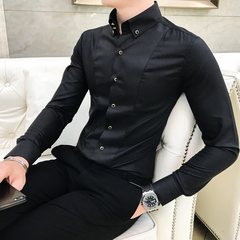 Men's Shirts Luxury Brand New Long Sleeve Elegant Shirts For Men Clothing  Slim Fit Casual Mens Dress Shirts Formal Black/White - AliExpress 200000343