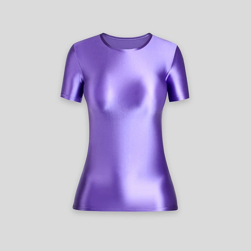 Glossy Short Sleeve Sports Shirt Tight Smooth Top Sports Tight Solid ElasticShiny Yoga Sportswear Workout Tops For Women