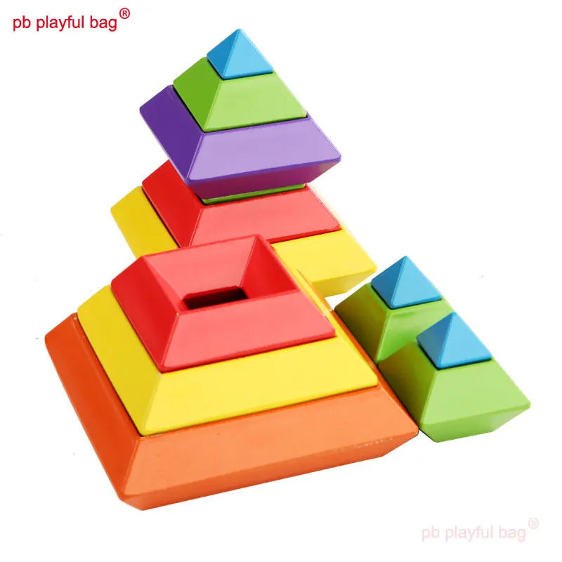 PB-Juego de bloques de construcción de madera con forma de pirámide para niños, juguete infantil de construcción con diseño de pirámide de diamantes, regalo creativo, modelo UG108