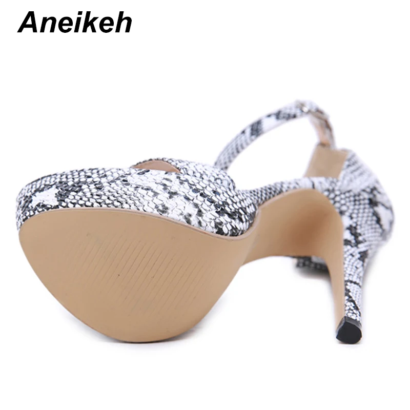 Aneikeh 2024 Fashion PU Serpentine Gladiator Shoes Woman Peep Toe Thin High Heels Sandals Cover Heel Nightclub Party Pumps Shoe