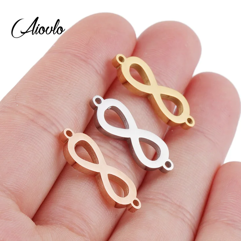 Aiovlo 5pcs/lot Infinite Symbol Connector Charms Mirror Polished Stainless Steel DIY Necklace Bracelet Jewelry Making Wholesale