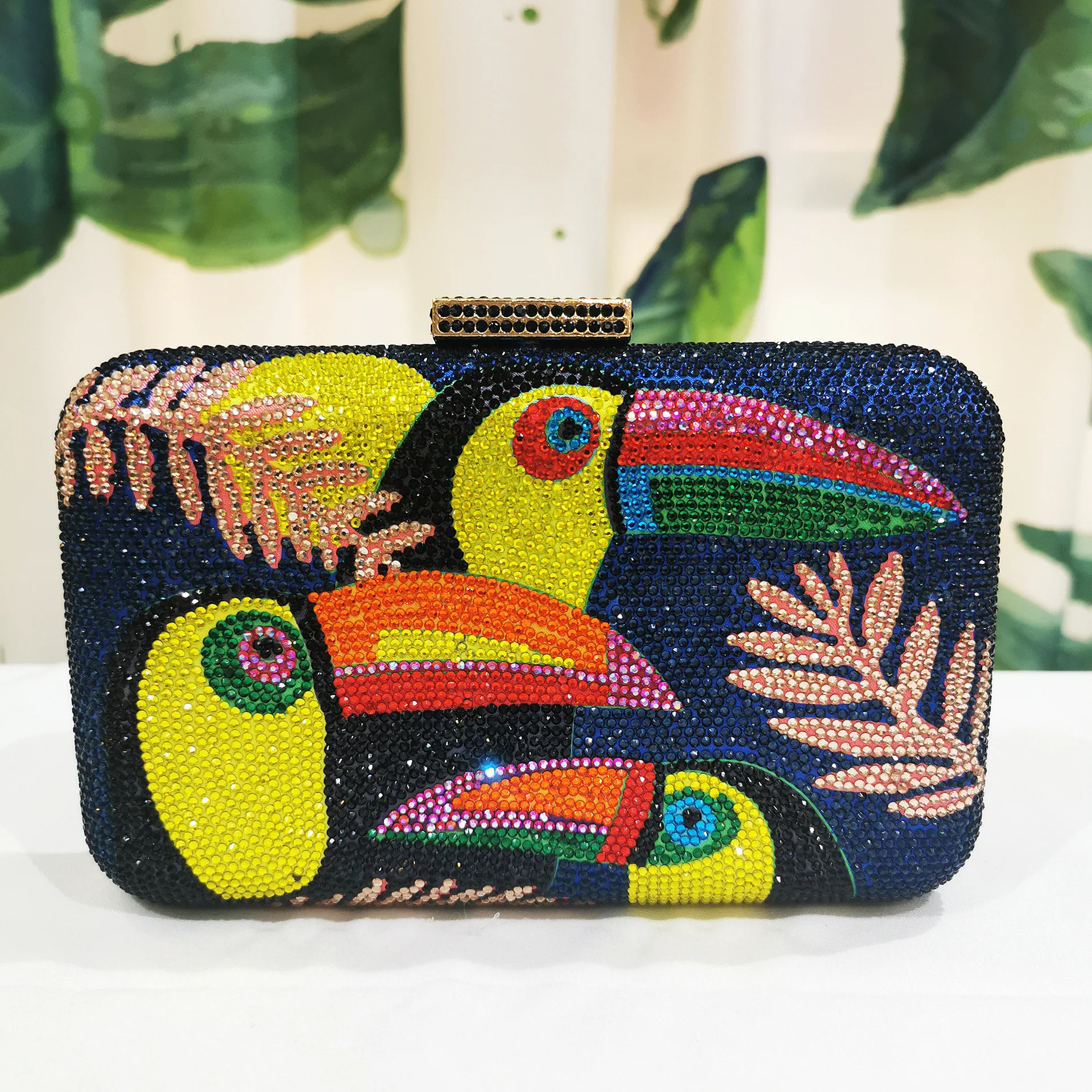 Novelty Toucan Bird Women Crystal Evening Bags Rhinestones Box Minaudiere Clutch Party Cocktail Handbag Purse