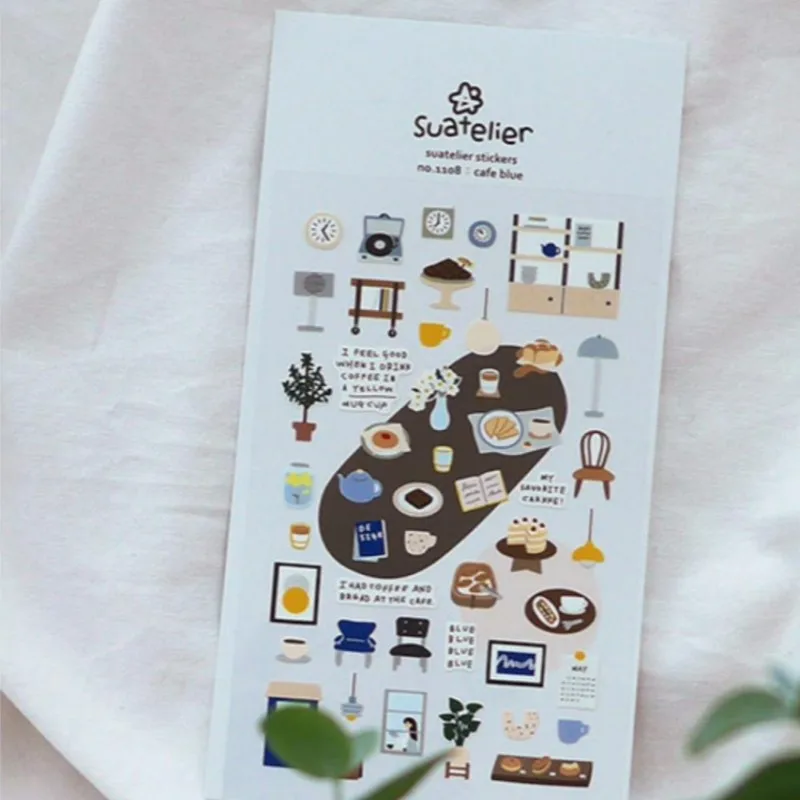 Korea Suatelier Sticker 1108 Cafe Blue Scrapbooking Material Journal DIY Coffee Cutting Dies Stickers Craft Supplies