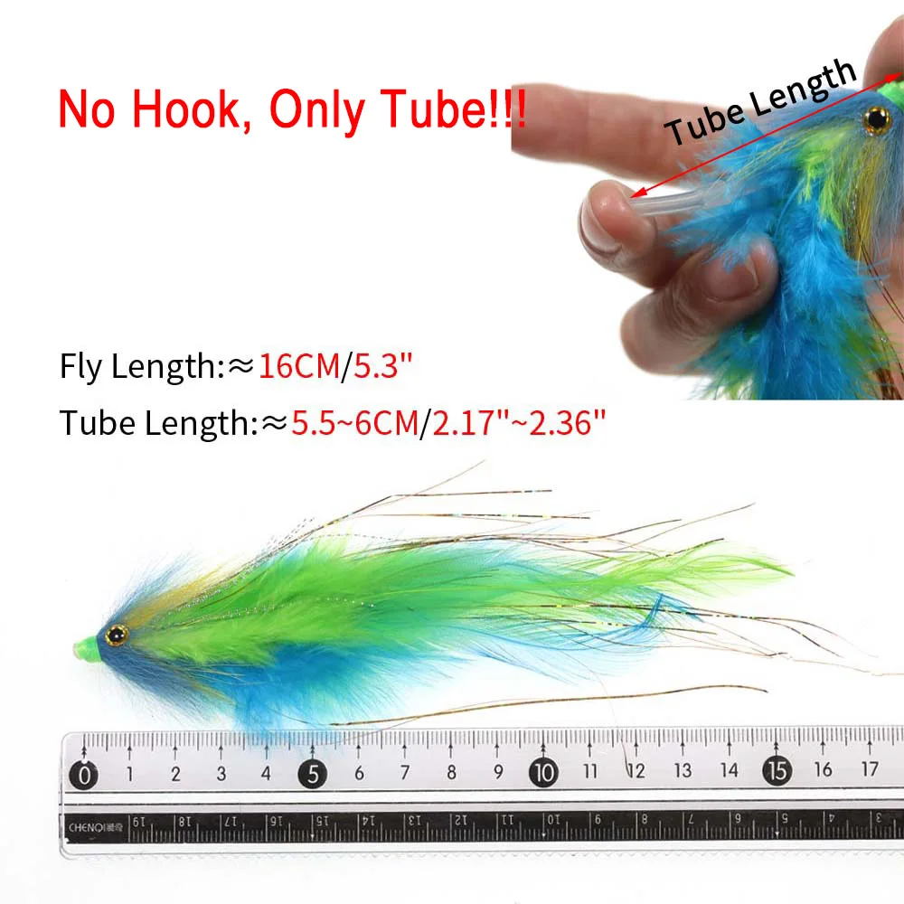 ICERIO 2PC  3D Fish Eye Colorful Luminous Fox Tail Tube Streamer Fly No Hook Rooster Hackle Saltwater Pike Bass Fishing Fly Lure