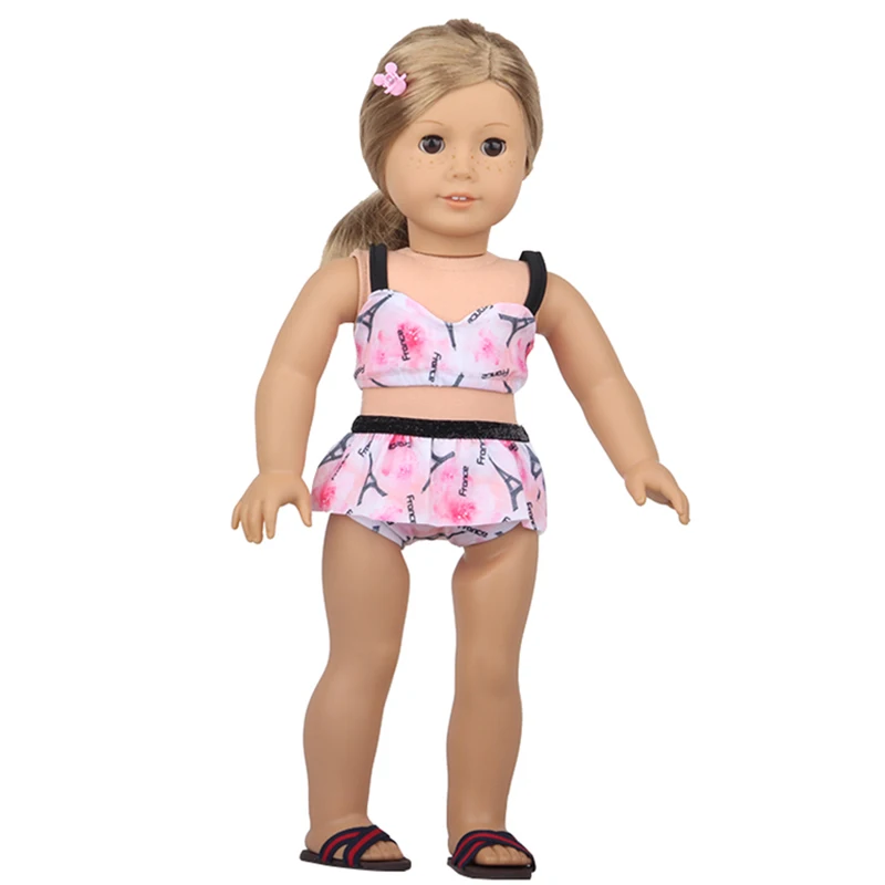 New Solid costume da bagno Doll Bikini + occhiali da sole costume da bagno sandali da spiaggia nuoto Fit Reborn Baby 43cm ragazze 18 pollici bambole americane