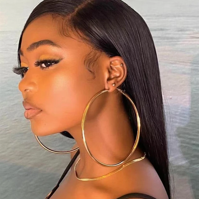 Super Exaggerated Hip Hop Jewelry 110mm Golden Metal Smooth Thick Big Hoop Earrings for Women Punk Big Round Circle Earrings