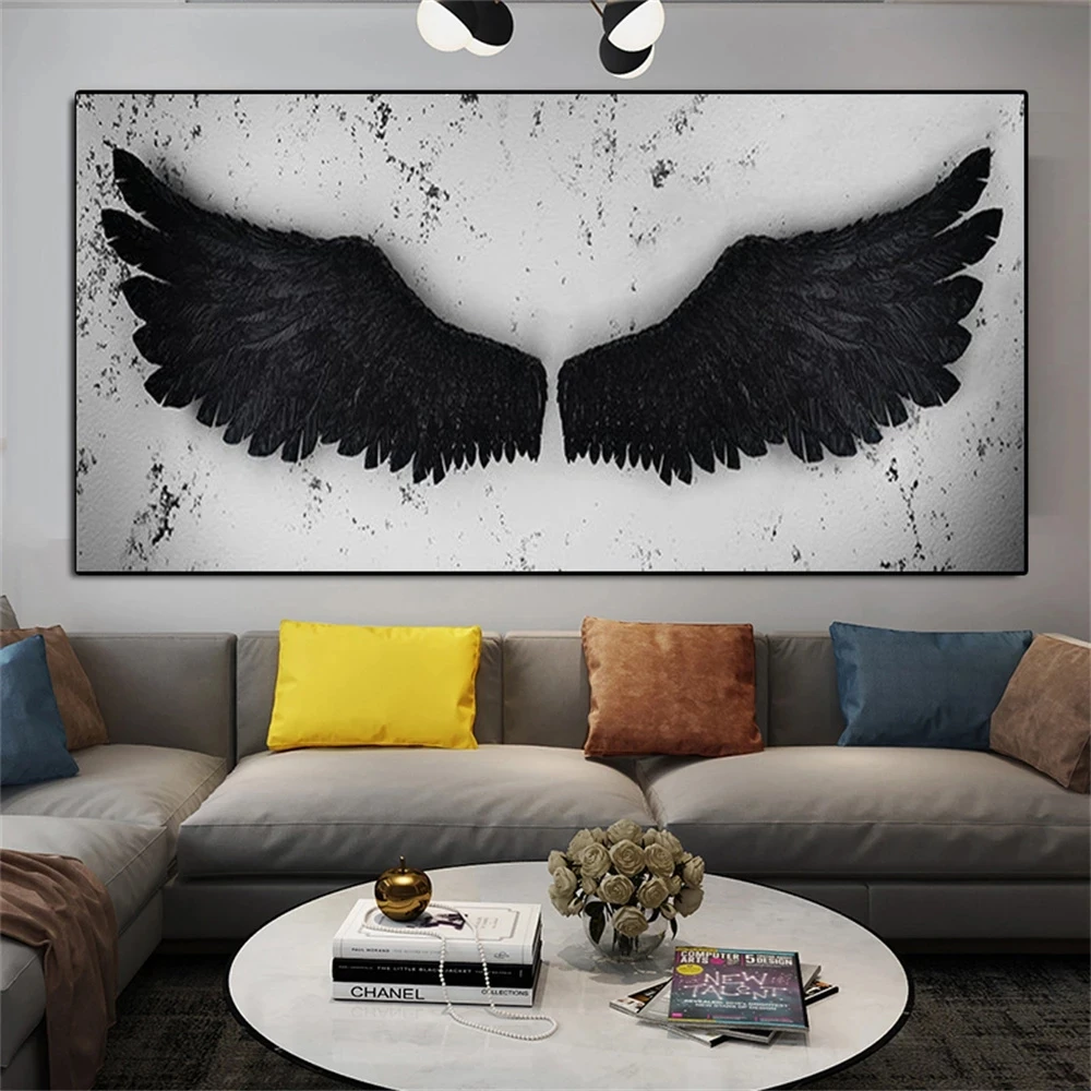 Golden Angel Wings Pictures Prints On Canvas Painting Wall Art Graffiti Black and White Poster For Modern Home Decor CuadrosGift