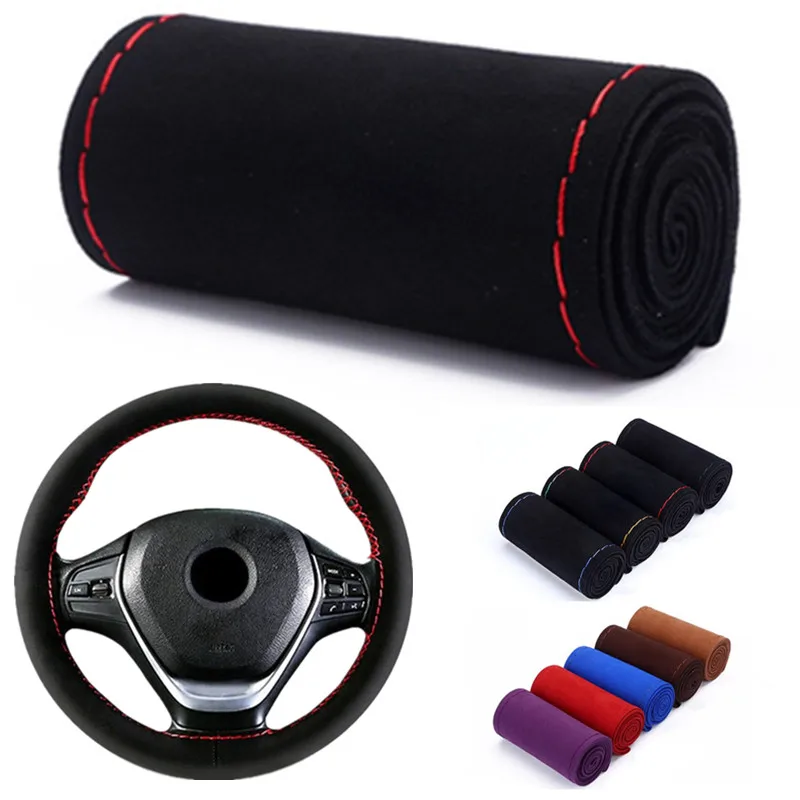Funda de piel Premium para volante de coche, funda trenzada de gamuza antideslizante, cuero mate