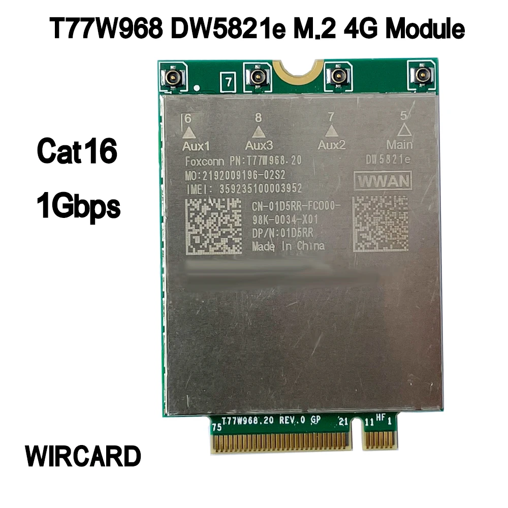 

WIRCARD T77W968 For Dell DW5821e LTE Cat16 GNSS WWAN Card Module for Lattitude 5420 5424 7424 7400 / 7400 2-in 1 Laptop