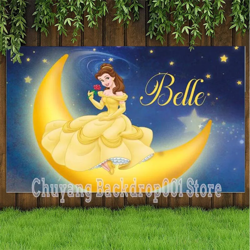 Princess Belle Photo Backdrop Castle Moon Girls Birthday Party Baby Shower Photography Background Decoration Banner