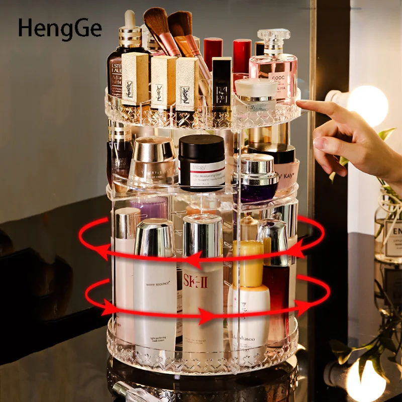 

Transparent Acrylic Cosmetic Containers Shelf Cosmetic Skin Care Products Bedroom Organizer Rack Crystal Diamond Pattern Decore