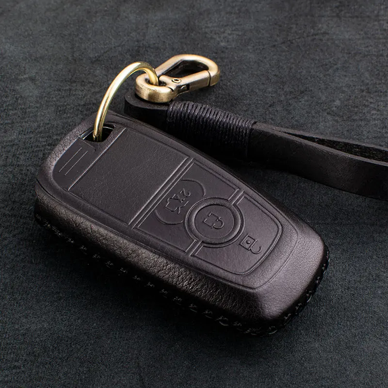 1 Pcs Genuine Leather Handmade Car Key Case Key Cover For Ford Mondeo Fusion F-150  Explorer Edge Ecosport F150 F250