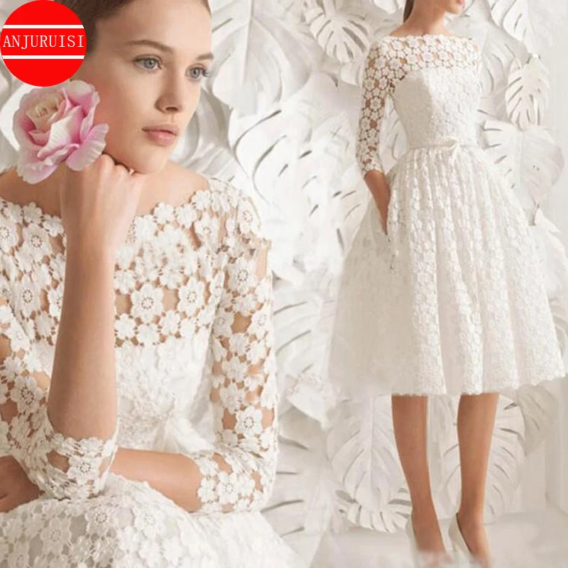 

Knee Length Short Wedding Party Dress 2022 Lace Robe De Soirée Mariage Hochzeit Kleid Bridal Gown Fiesta Boda Vestido Novia