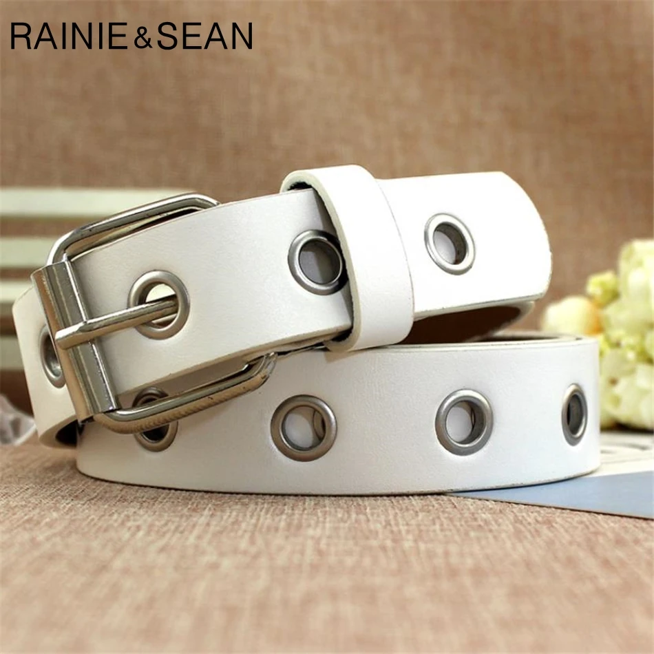 RAINIE SEAN Female Belt Buckles Leather Belts For Women Hollow Waist Belt For Trousers White Black Burgundy Ladies Waist Belt