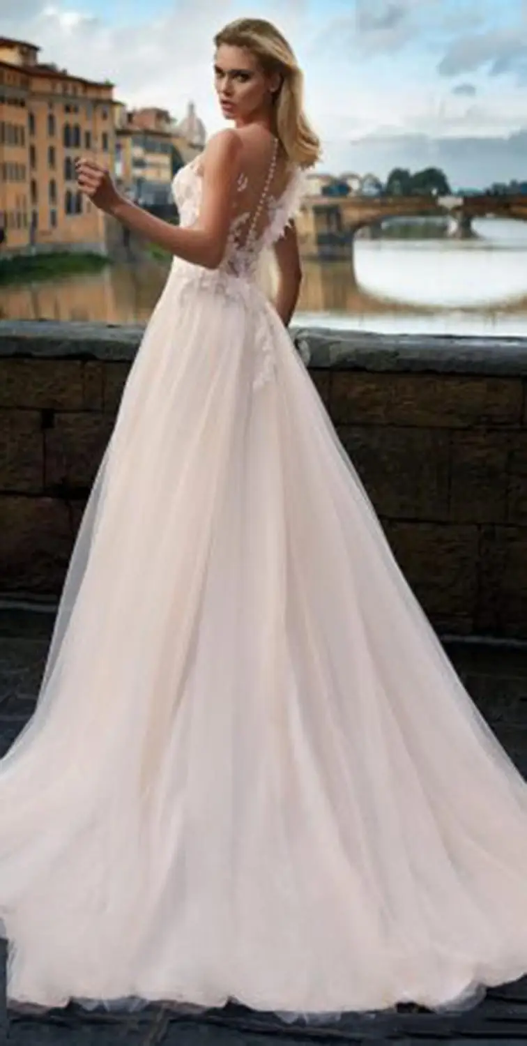 Sodigne Bohemian Prinses Trouwjurk Een Schouder Kant Applicaties Roze Tulle Bridal Dress Plus Size Trouwjurk