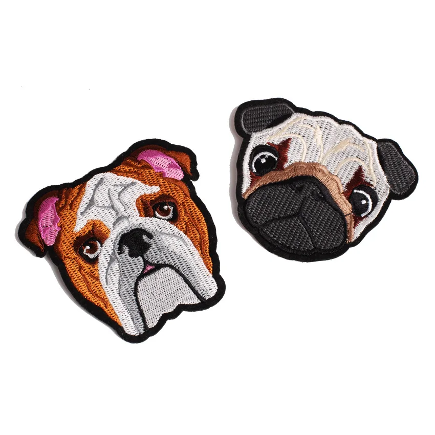 1 Piece Pug Dog Patches for Clothing Iron on Embroidered Sewing Applique Cute Sew On Fabric Badge DIY Apparel Accessories