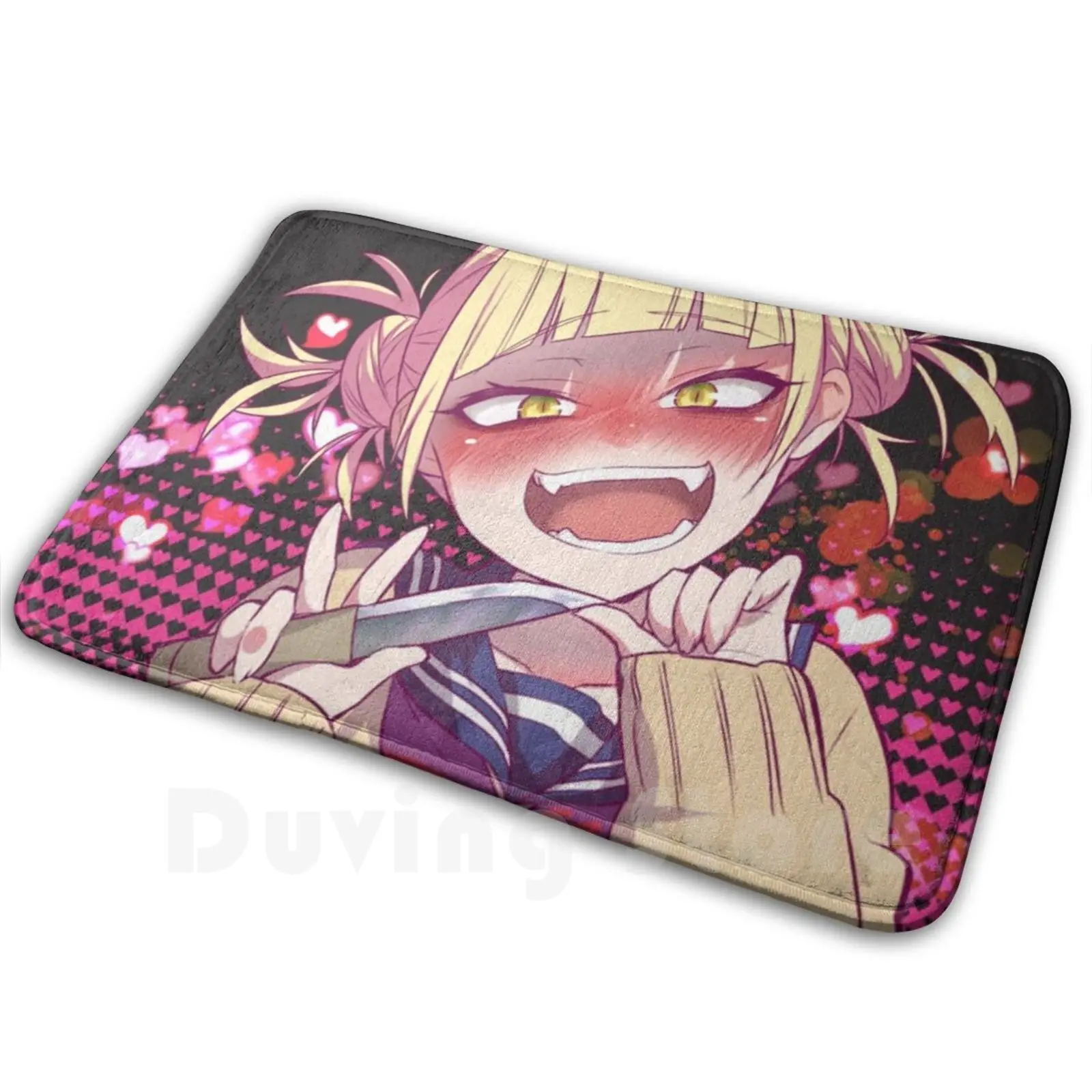 Toga Kawaii Yandere Mat Rug Carpet Anti-Slip Floor Mats Bedroom Anime Toga Kawaii Yandere Knife Eyes Pink Heart Schoolgirl