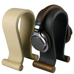 Universal Gaming Headset Stand PU Leather+Wood Headphone Holder Desk Display Shelf for Wired/Wireless Headphones Space Saving