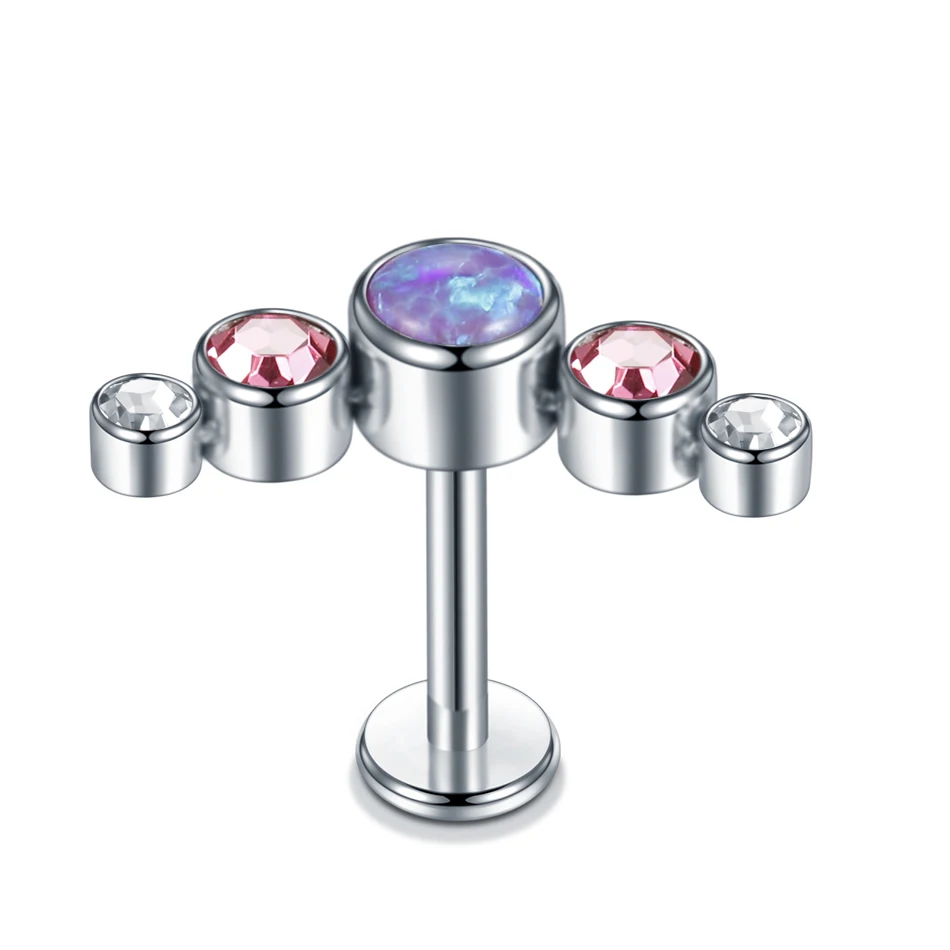 1PC Steel Opal CZ Gem Lip Labret Stud Piercings Rook Tragus Ear Cartilage Helix Conch Earring Stud Piercings Sexy Jewelry 16G