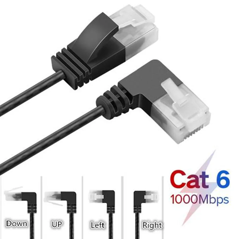 Cat6 إيثرنت الترا سليم كابل حتى أسفل اليسار الزاوية اليمنى UTP شبكة كابل التصحيح 90 درجة Cat6a لأجهزة الكمبيوتر المحمول راوتر RJ45 شبكة